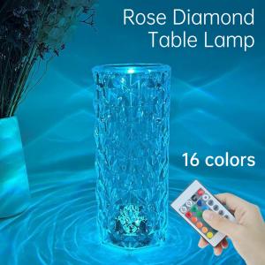 China Modern Three Color RGB Colorful Rose Bedside Table Lamp Touch Control Infinite Dimming on sale