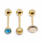 Blue Turquoise Stone Swallowing Tongue Ring Barbell Golden 16mm