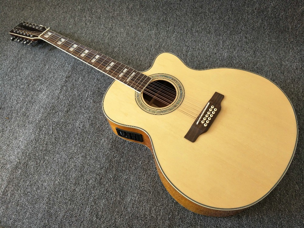 12 Strings Acoustic Guitar / guitar natural AAA Solid Spruce Body 43 inch Guitar Acoustic Fishman Pickups guitar