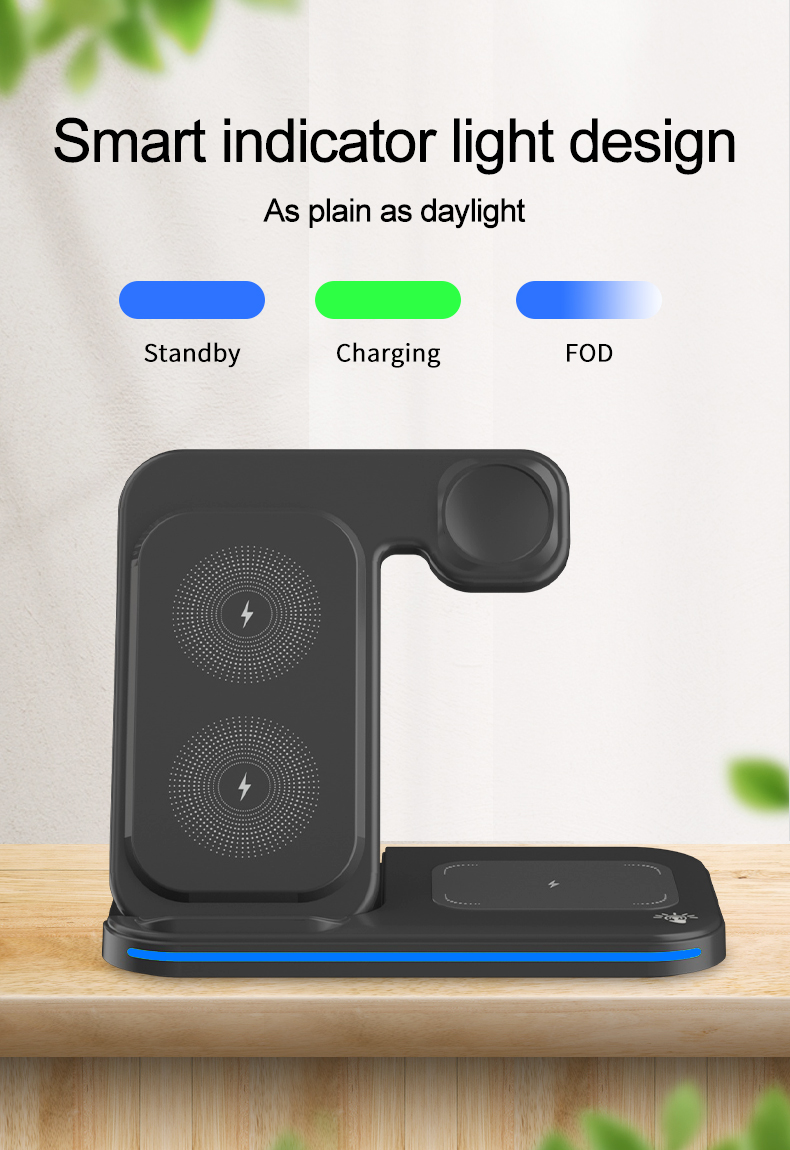 15W Fast Charging Multifunction 3 In 1 Foldable Wireless Charger Stand For Iphone 15 14 13 11 Pro Max