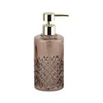 Round Shape Glass Bath Accessories Set Brown Color Golden Pump Head