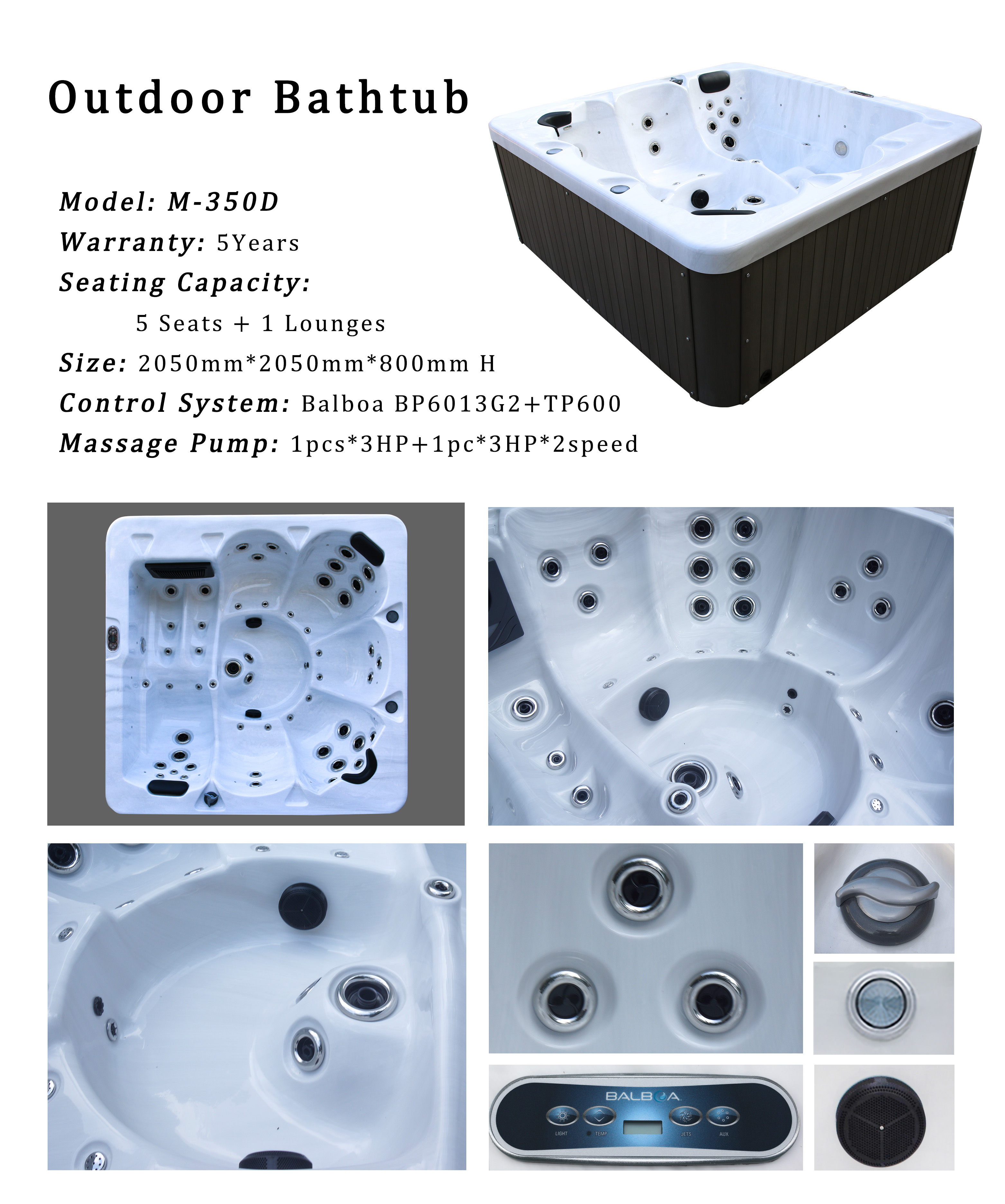 6 People Leisure Spa Hot Tub Outdoor Spa With Underwater Led Light