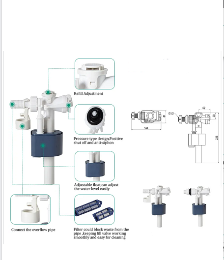White Plastic Water Tank Adjustable Plastic Toilet Flush Fill Valve For Toilet Cistern