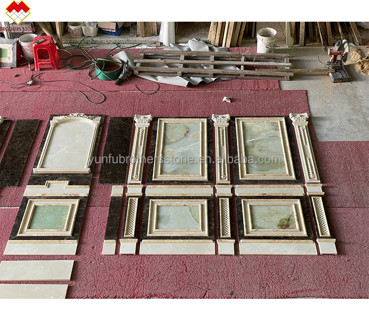 Villa Background Wall Cladding Green Onyx and Beige Marble Stone Slab in Modern Design