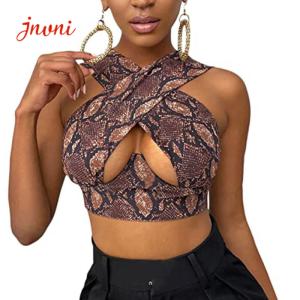 Wholesale Sexy Women's Crisscross Halter Tank Tops Solid Color Sleeveless Cutout Front Wrap Crop Top bra from china suppliers