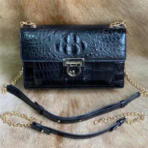 Wholesale Authentic Crocodile Skin Women's Small Flap Purse Genuine Alligator Leather Two Straps Lady Female Cross Shoulder Bag from china suppliers