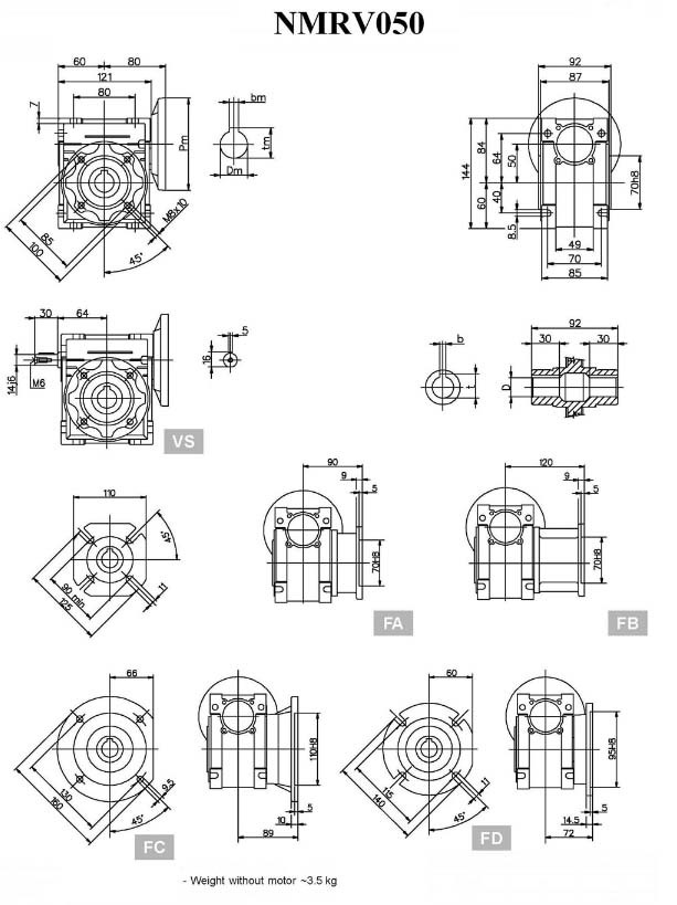 Small Worm Reduction Gearbox Rv50 Aluminum Shell High Heat Dissipation Efficiency
