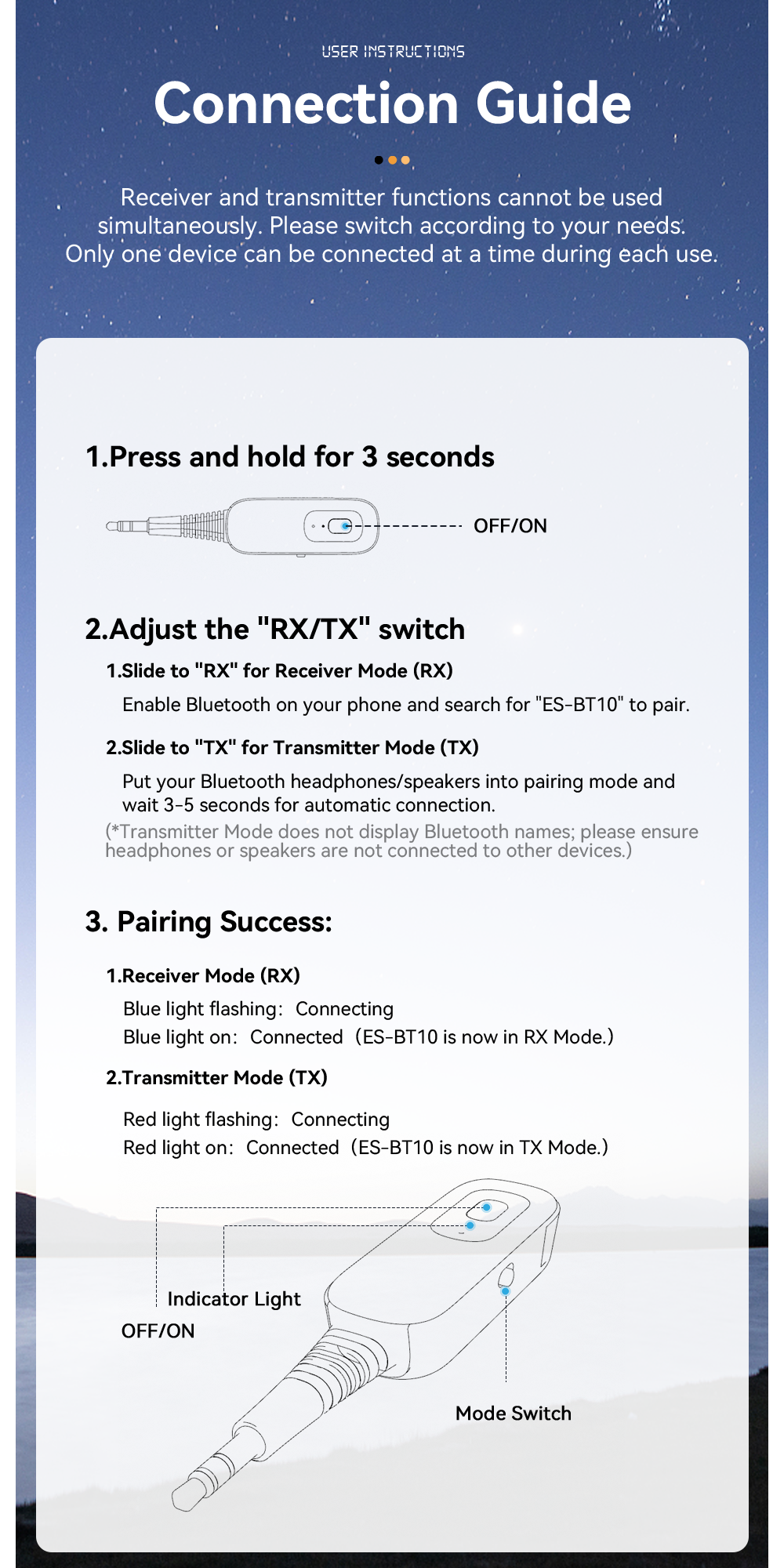 ESSAGER ES-BT10 Built in Battery Jack Aux 3.5mm to Bluetooth Transmitter Receiver
