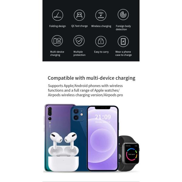 Foldable 18W QC3.0 Desktop Wireless Charger For Apple IWatch