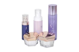 Wholesale Family Pack Bottles PET Lotion Toner Bottles And Pentagon Acrylic Cream Jar Skin Care Cosmetic Packaging Container from china suppliers
