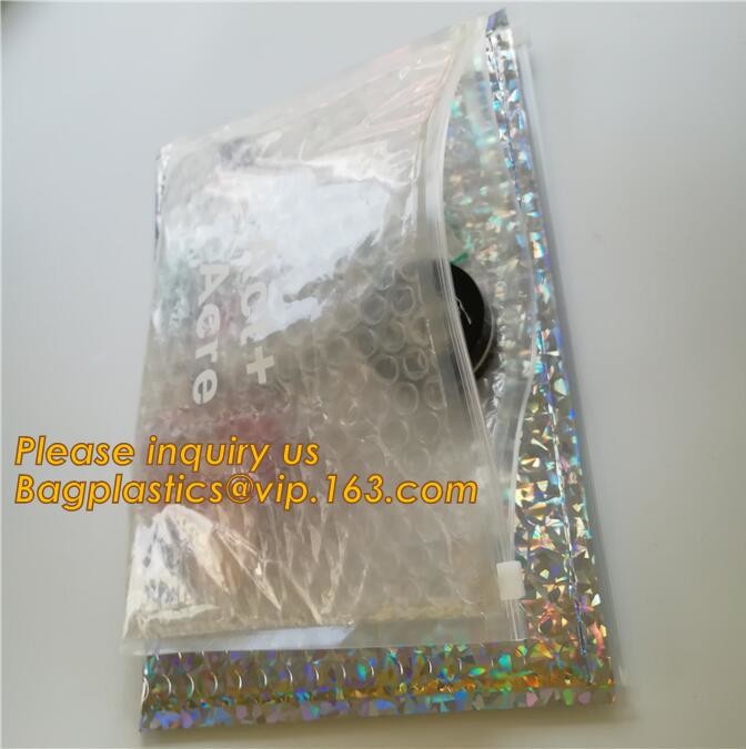 Holographic Zipper Slider Zip Lock Bubble Bag,Cosmetic Zipper Bag/Rose Gold Slider Bubble Bag with Logo,Slider Bubble Zi