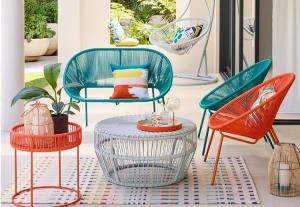 Wholesale Appealing Design PE Rattan Woven Coffee Table Chair Hot Sale Best Design Colorful Furniture Set Tempered Glass Tabletop from china suppliers