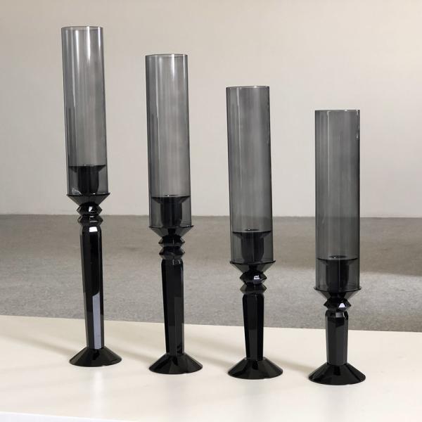Black Metal Pillar Candle Holders Crystal Set Of 4 6 Decorative Wedding Table