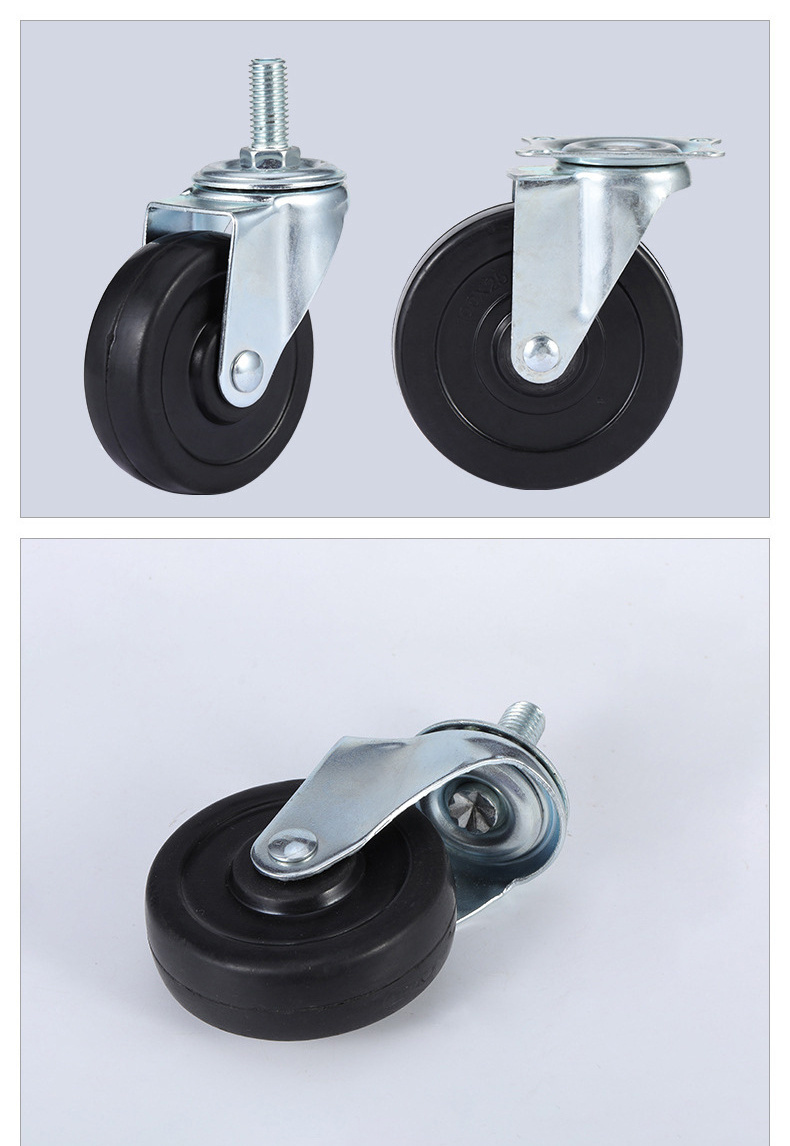 Light Duty 1inch to 3inch Furniture Rubber Black Swivel Castor