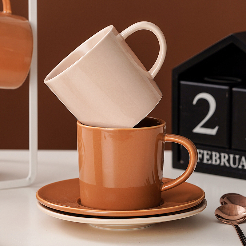 Customized 250ml Brown Luxury European Porcelain Coffee Cup For Occasion Business Gifts