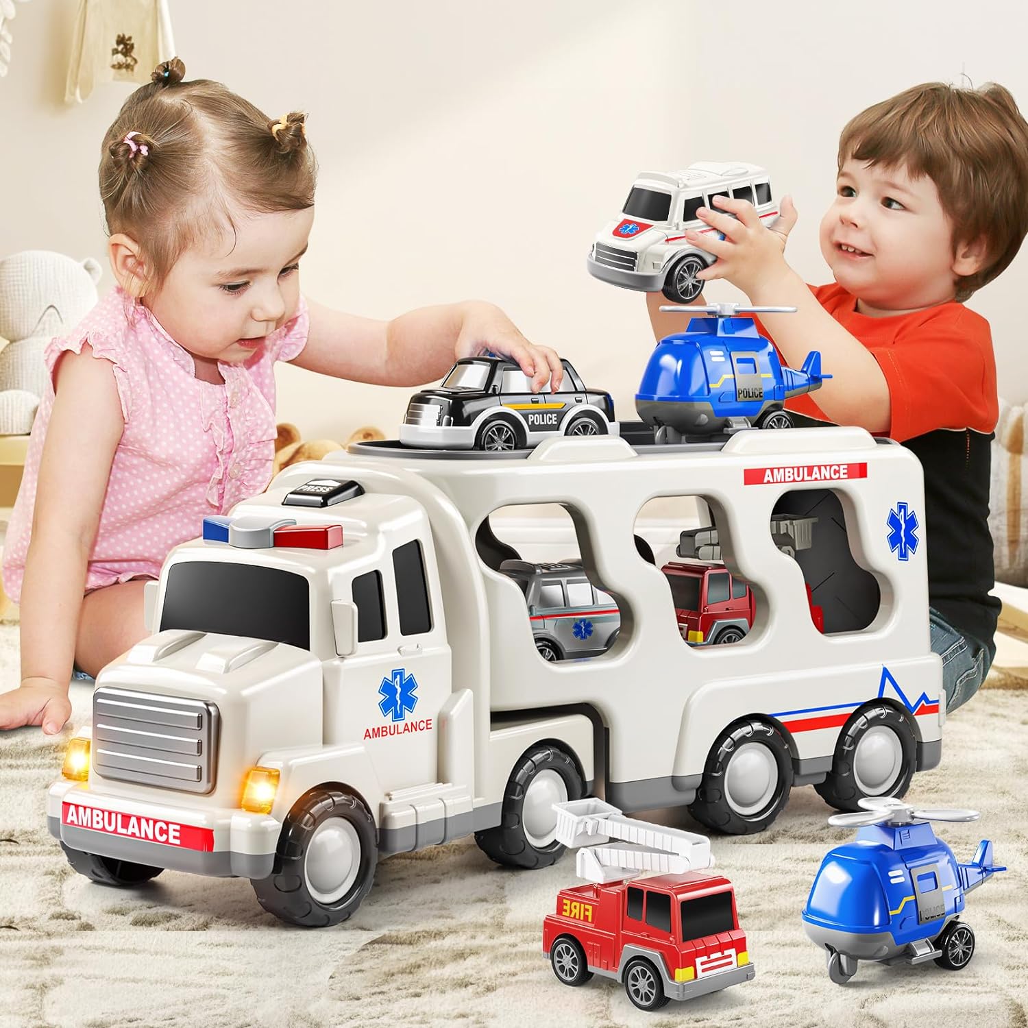 Friction Toy Style Emergency Rescue Vehicle Toddler Truck Toys Birthday Gifts for Girls Age 3-9