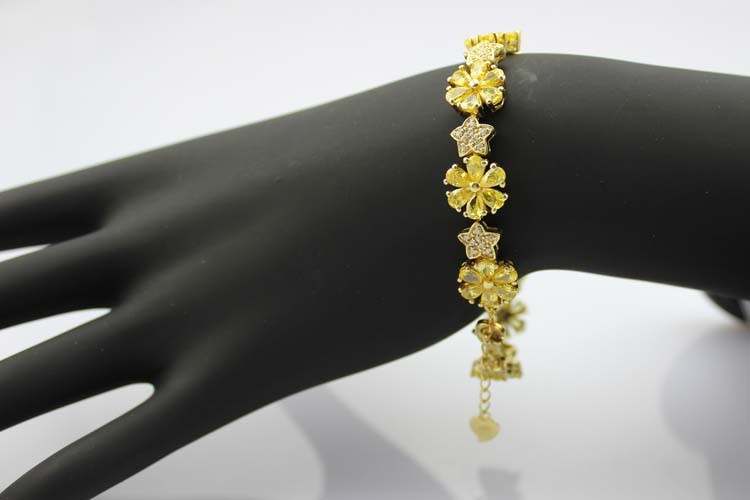 Gold Plated 925 Silver Link Flower Citrine Cubic Zircon Tennis Bracelet(B01YELLOW)