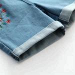 Flower Embroidery Girls Denim Shorts Knee Length With Adjustable Size Waist
