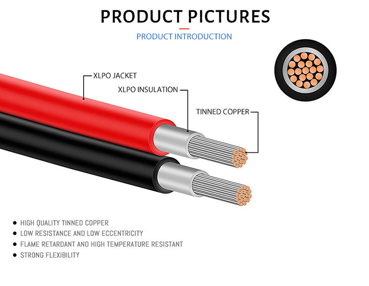 CCC Certified 1.5-16mm2 XLPO Insulated Flexible Tinned Copper DC Cable for PV Solar System