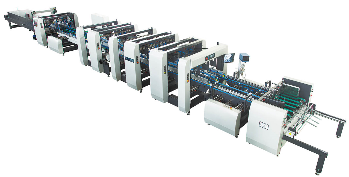 Double Laminated Carton Box Folder Gluer Machine 48KW Continuous Paper Feeding