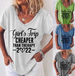 Wholesale Small Business Ladies Stylish Tops Women'S Summer Print Short Sleeve V Neck T Shirt from china suppliers