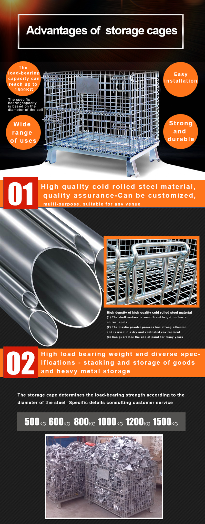 600kg Warehouse Storage Cages With Wheels For Supermarket Odm