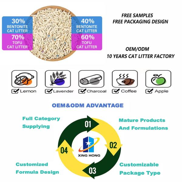 100% Natural Tofu Cat Litter Fast Clumping Mixed with Odor Control Bentonite Cat Litter
