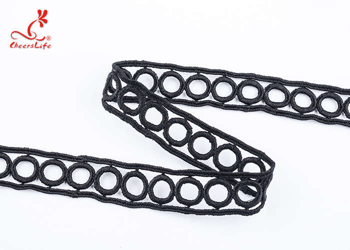 Cheerlifes Large Stock 1.9Cm Polyester Water Soluble Embroidery Black Circular Lace Trim Ribbon Border For Women Dress
