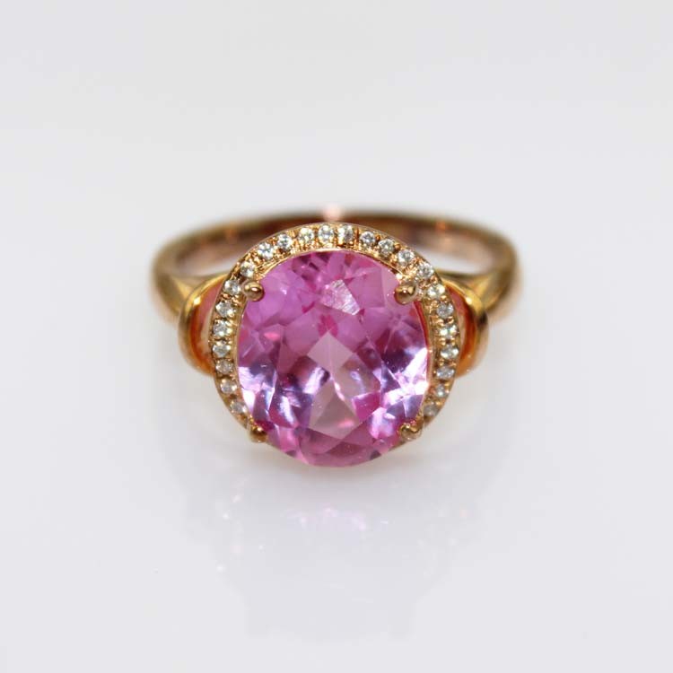Rose Gold Plated Sterling Silver Ring with 8mmx10mm Pink Cubic Zircon(R280)