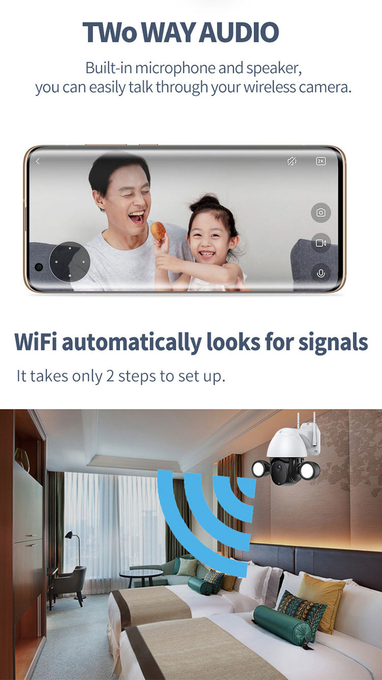 Floodlight WIFI Dome Camera Automatic Track Full Color Night Vision Camera With AI