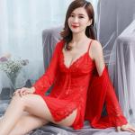 3 Piece Lace Sexy Bodysuit Lingerie Female Bras Panties Transparent Robe Sets