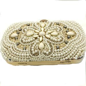 Wholesale Sewing Pearl Evening Clutch Handbag Purse Beige Fashion For Ladies Dinner from china suppliers