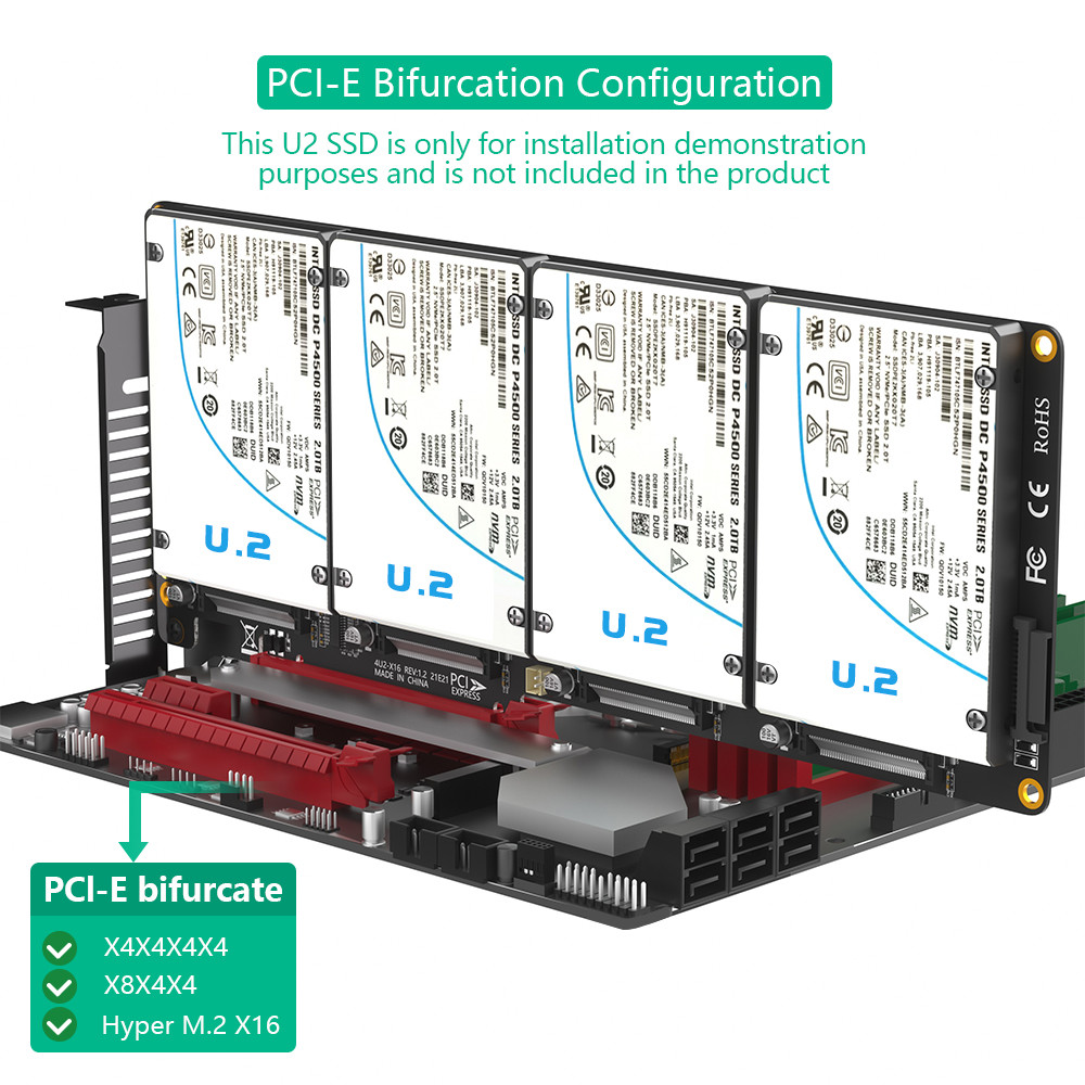 U.2 to PCI-e Riser Adapter PCIe4.0 X16 to 2.5" U.2 (SFF-8639) SSD Expansion Card