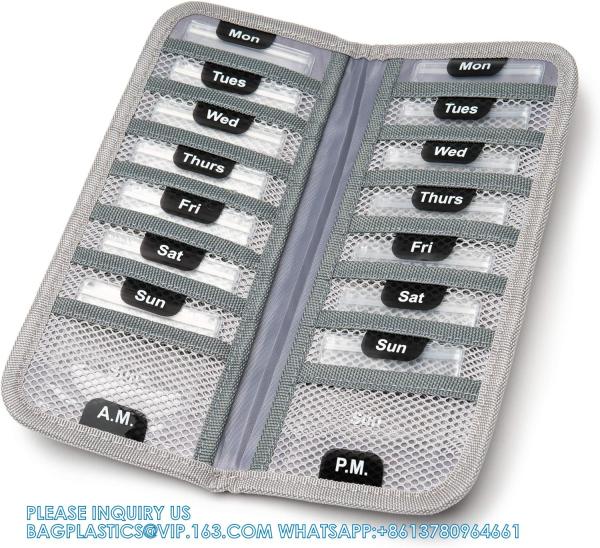 Pill Organizer + Supplement Case For OTC Medicine, Prescription + Vitamins - 14