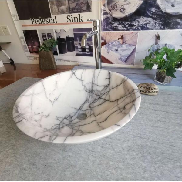 Premium Lilac Marble Vanity Basin | White Marble Sink with Black Veins