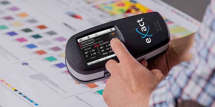 X-Rite eXact Xp handheld spectrophotometer to measure color on flexible film materials