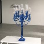 9 Arms 130cm Red Blue Hurricane Crystal Glass Candelabra Clear Wedding Table