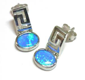 Wholesale 925 Greek Key Round Dangle Blue Lab Created Opal Earrings 3.9 Grams Estate Vintage For Girls from china suppliers