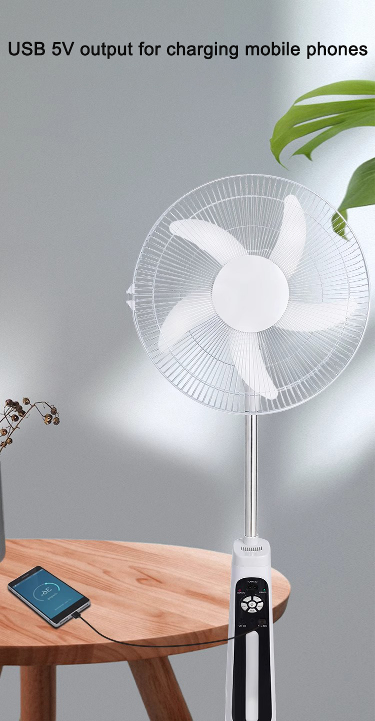 16 Inch Solar AC DC 12V With LED Light 5 Blade Rechargeable Solar Stand Fan with Panel and Battery Solar Stand Floor Fan