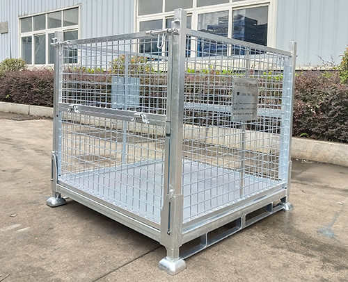 Welded Metal Stillage Pallet Cage With Mesh Sides And Sheet Steel Base