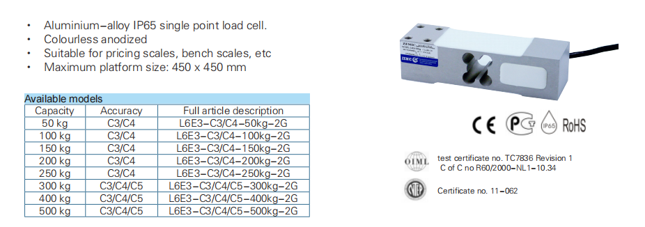 Electronic Digital Platform Scales Flushable Load Cell SOHEL6E3 50-500KG High Precision