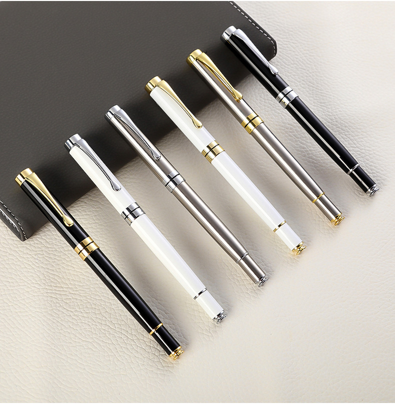 Custom Logo Printing Black White Slim Metal Ball Point Pen for Customized Color Gift