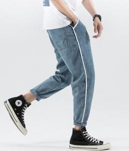 Wholesale Small moq clothing manufacturers 11Z To 130Z Fabric Men Pants Light Blue Cropped Trousers With Pockets from china suppliers