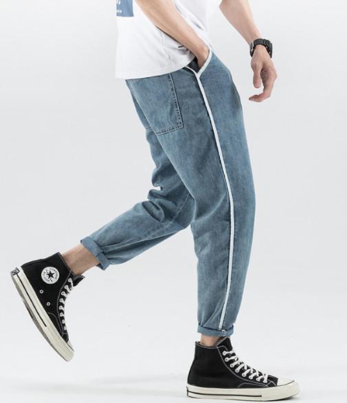 Small moq clothing manufacturers 11Z To 130Z Fabric Men Pants Light Blue Cropped