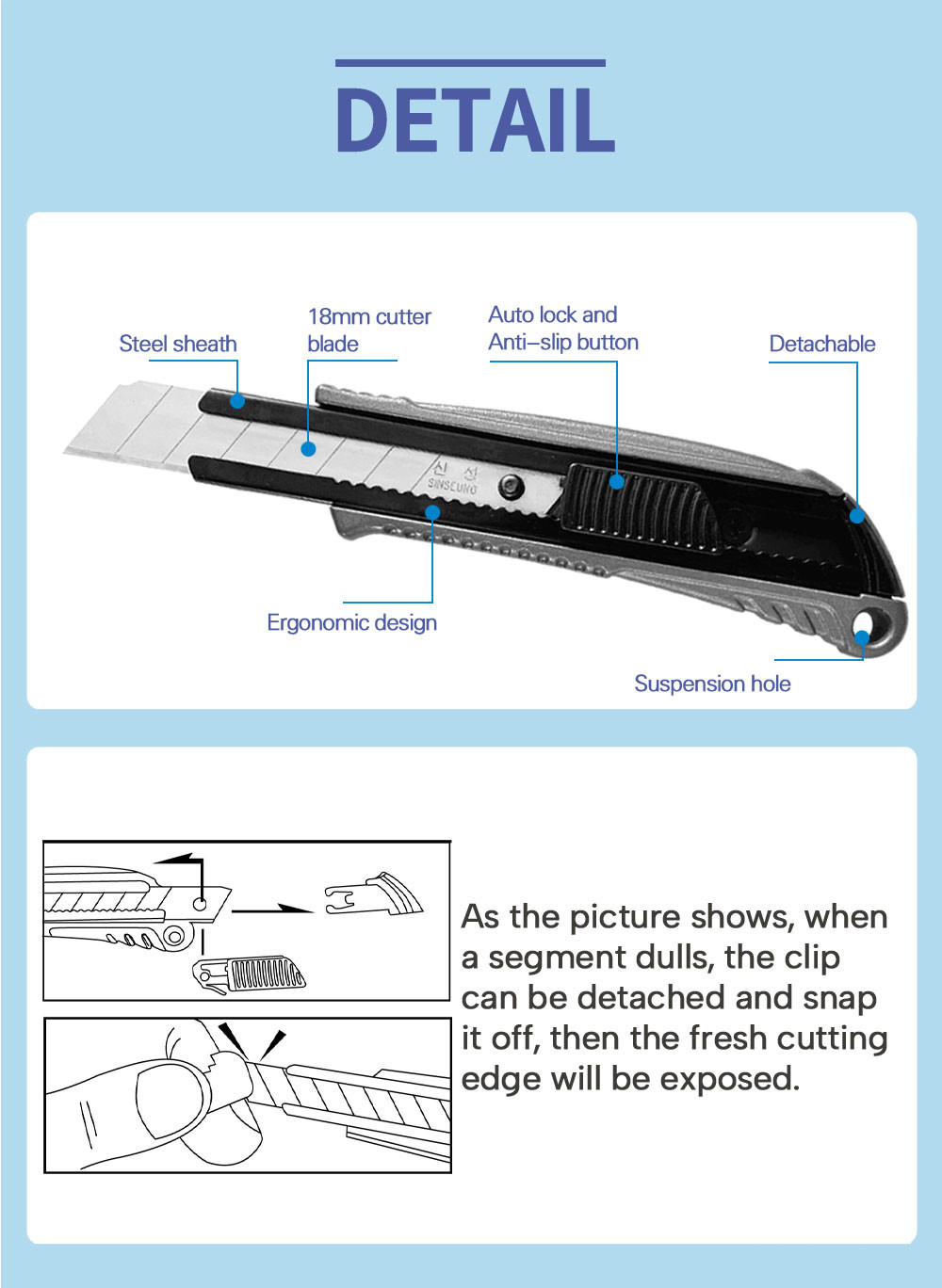 18mm Utility Knife Blades With Lock And Blade Guard