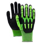 Anti Collision TPR Impact Safety Gloves Green Nylon Anti Slip Nitrile Coated