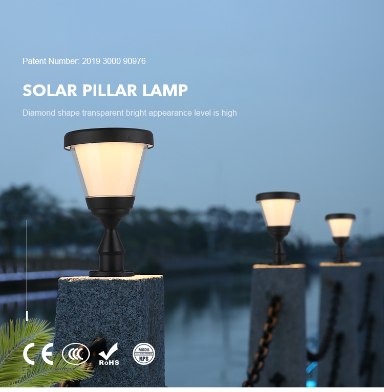 Energy Saving IP65 Solar Post Lights With Mono Solar Panel Aluminum Column Lamp
