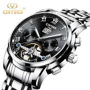Wholesale KINYUED High quality Tourbillon automatic mechanical movement stainless steel band waterproof Watch from china suppliers