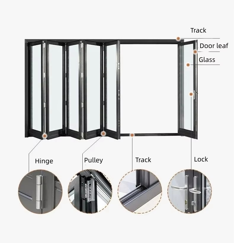 High Security Aluminum Folding Door Double Glazed Folding Balcony Doors Custom
