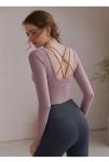 BSCI Tight Fit Womens Yoga Tank Top Sexy Back Hollow Out Long Sleeve Crop Top